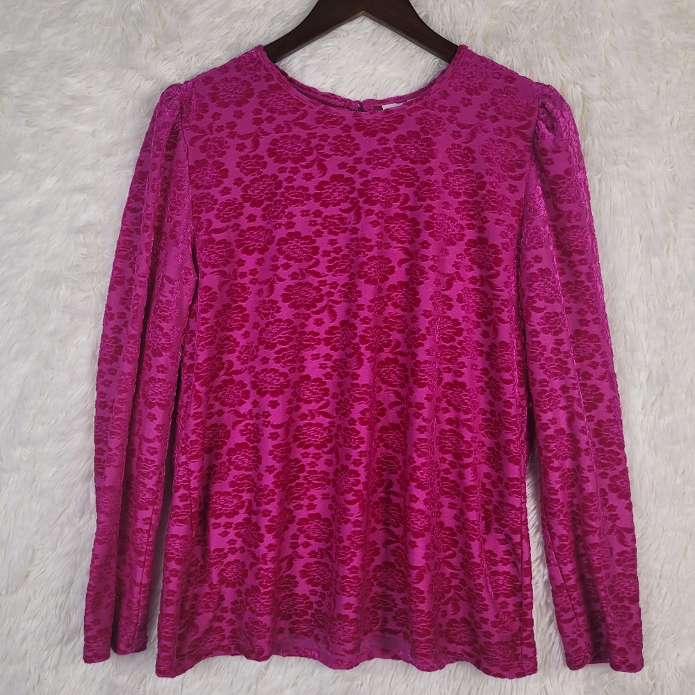Charter Club Womens L Pink Floral Velvet Burnout Top Feminine